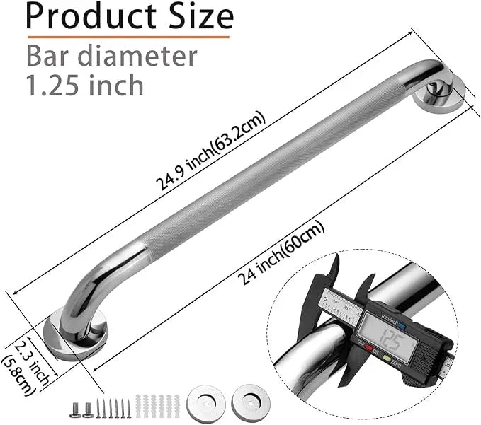 Rockgoya Shower Grab Bar, 2 Pack 24 Inch Bathroom Grab Bar, 304 Stainless Steel 1.25" Diameter Anti-Slip Handicap Grab Bar Support Shower Rail Senior Handrail Shower Safety Bar Handle - ModernBath