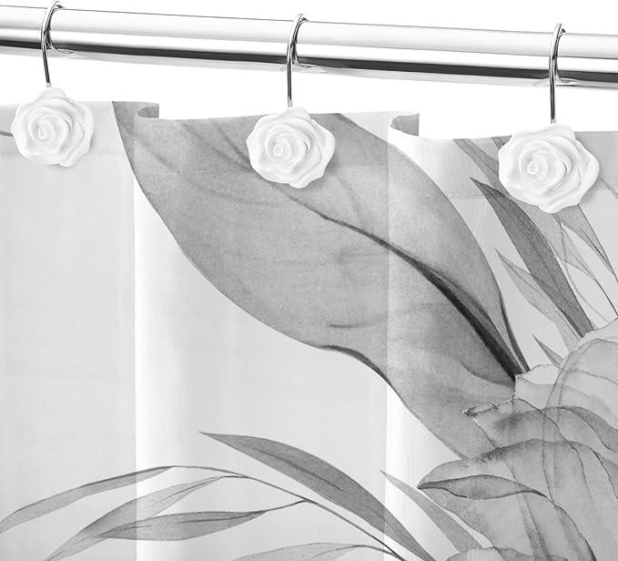 Litabel Rose Flower Shower Curtain Hooks 12PCS,Home Decorative White Rose Shower Curtain Hooks Metal Rustproof Cute Rose Flower Shower Hooks Rings Bathroom Shower Rods Decoration Accessories - ModernBath
