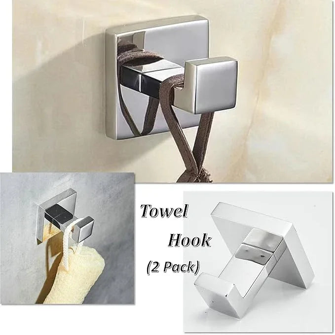 SHUNLI 4 PCS Chrome Towel Hooks for Bathroom, Wall Mounted Square Bath Hook Coat Hook Robe Hanger, Heavy Duty SUS304 Stainless Steel - ModernBath