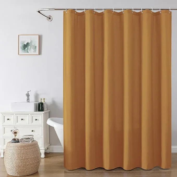 OVZME Zora Solid Gold Shower Curtain for Bathroom, Fabric Shower Curtain- Soft Cloth & Hotel Spa Quality, Water Repellent, Machine Washable Shower Curtain Set with 12 Hooks, Grommets Top, 72Wx72L - ModernBath