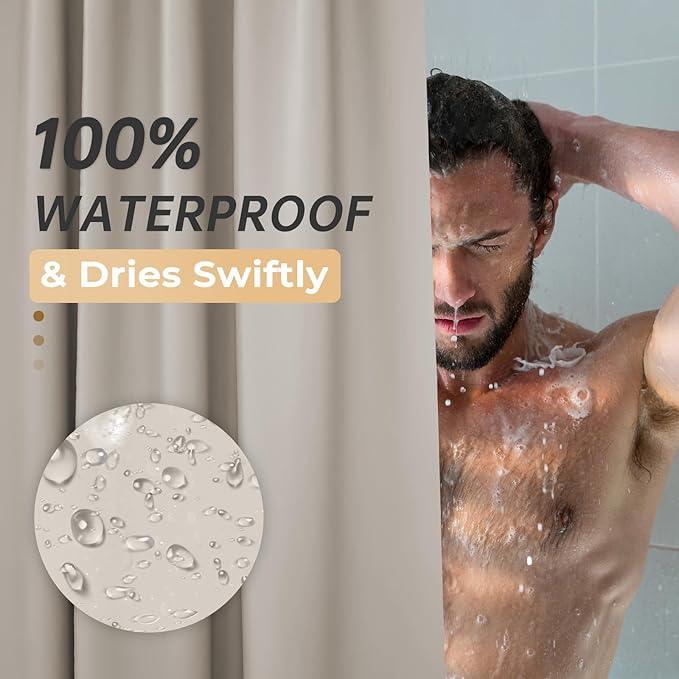 AmazerBath Thick PEVA Shower Curtain - Tan, Waterproof 72x72, Heavy Duty with 3 Weighted Stones and 12 Grommets - ModernBath