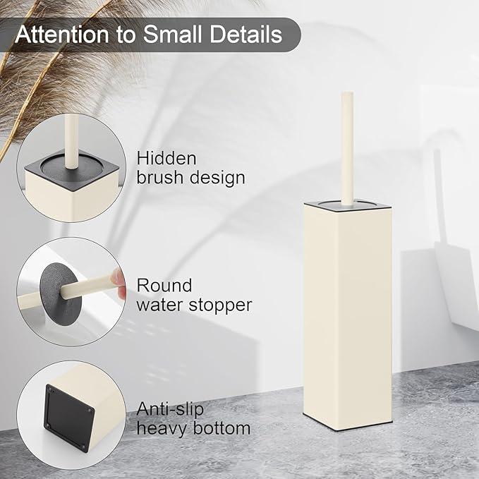BGL Standing Toilet Brush and Holder Matte White Aluminium Toilet Bowl Cleaner Brush and Holder for Bathroom Storage and Organization, Square Design Sturdy and Space Saving - ModernBath