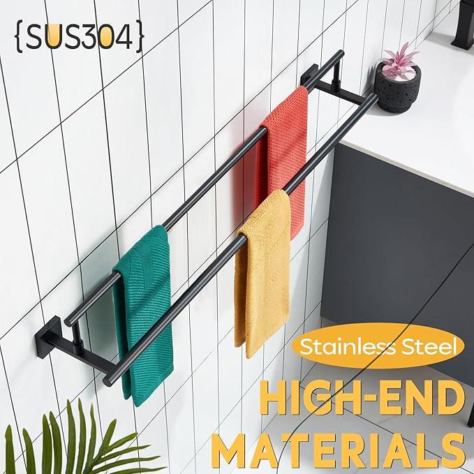 KOKOSIRI Bathroom Towel Bars 36-Inch Double Towel Rails Matte Black Towel Holder Overlength for Kitchen Toilet Stainless Steel B5009BK-L36 - ModernBath