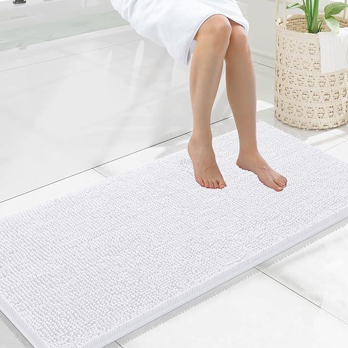 Smiry Luxury Chenille Bathroom Rugs 47x20, Extra Soft and Absorbent Shaggy Bath Mat, Machine Washable, Non-Slip Plush Carpet Runner for Tub, Shower, and Floor, Home Decor Accessories, White - ModernBath
