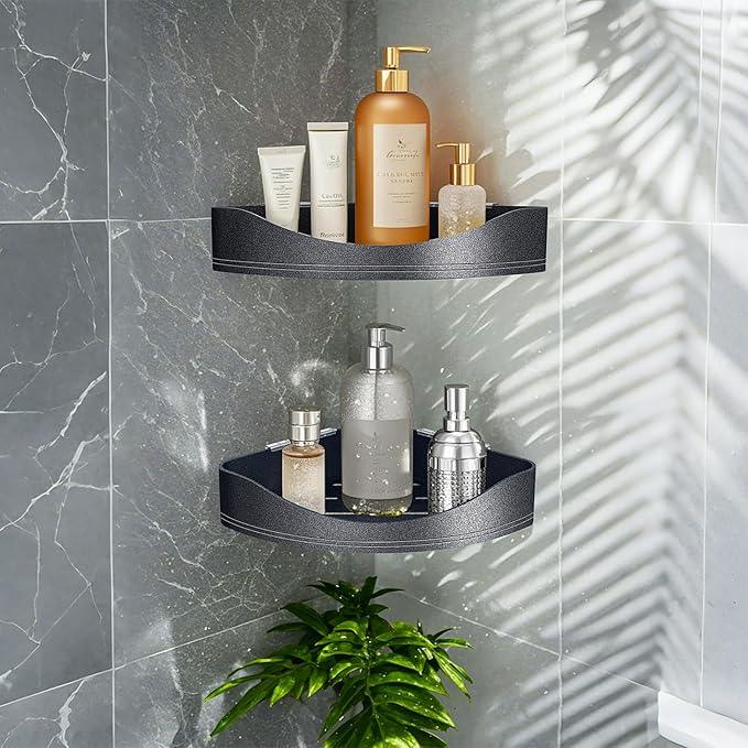 Luxury Corner Shower Shelves, 2-Tier Corner Caddy Organizer for Bathroom Toilet Kitchen, Rustproof Metal Shower Shelf Holder (Black) - ModernBath