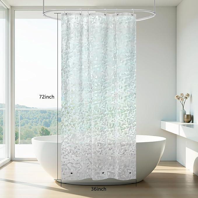 AooHome Plastic Shower Curtain Liner - Water Repellent PEVA Half Clear Shower Liner for Narrow Stall with 3D Decals Stained Glass Design & Bottom Magnets, Modern Single Bathroom Liner 36x72 Inch - ModernBath