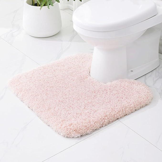 Ruggnovea Toilet Rugs U-Shaped Mat 24x22, Contour Bathroom Mat - Ultra Soft & Absorbent Microfiber, Quick-Dry, Machine Washable with High Density Foam Latex Non Slip Backing, Pink - ModernBath