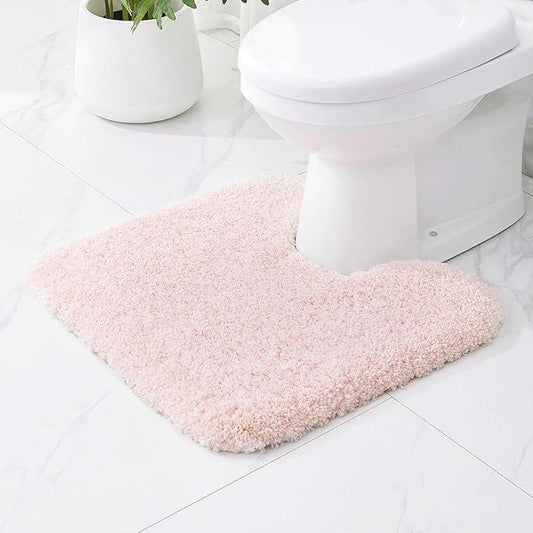 Ruggnovea Toilet Rugs U-Shaped Mat 24x22, Contour Bathroom Mat - Ultra Soft & Absorbent Microfiber, Quick-Dry, Machine Washable with High Density Foam Latex Non Slip Backing, Pink - ModernBath