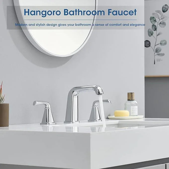 Widespread Bathroom Sink Faucet, Polished Chrome Bathroom Faucet 3 Hole，Brass Vanity Faucet with Pop Up Drain and 2 Supply Lines - ModernBath
