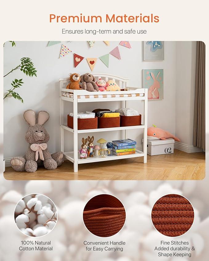 Small Woven Basket, 13.5 x 9.5 x 5 Inches, Storage Basket for Organizing, Cute Small Rope Shelf Closet Cube Storage Bins Baskets for Shelves, Dog Toy Gift Baskets Empty, 3 Pack Rust Red - ModernBath