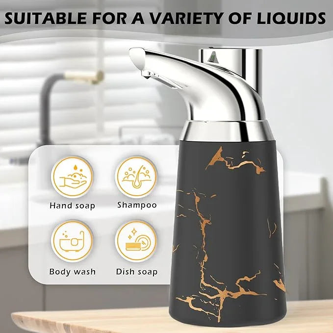 Greatmay Adjustable Automatic Soap Dispenser Touchless, Ceramic Material，4 Adjustable Levels， Type-c Rechargeable Operated Sensor Liquid Soap Pump，Touch-Free Hand Sanitizer Dispenser (Black Silver) - ModernBath