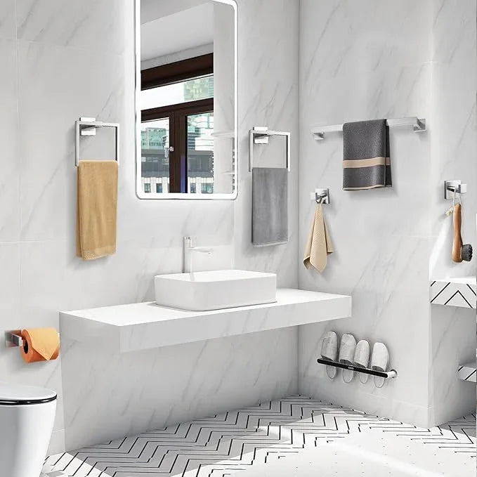 TQKAG 6-Piece Bathroom Towel Bar Sets Brushed Nickel 23.6 inch Towel Bar Stainless Steel Towel Ring Coat Hook and Toilet Paper Holder Bathroom Hardware Set Wall Mounted Bathroom Accessories Kit - ModernBath