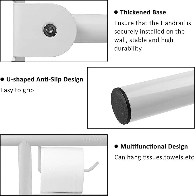 Handicap Grab Bar, 23.6 Inch Stainless Steel Toilet Safety Rails, White Disabled Flip-Up Bathroom Grab Bars with Paper Holder, Anti-Slip Toilet Handrails Hand Grips Grab Bars for Elderly - ModernBath