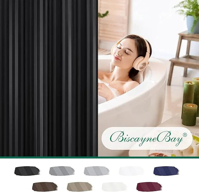 Biscaynebay Fabric Shower Curtain or Liner 72" by 72", Black Water Repellent Damask Stripes Bathroom Curtains Machine Washable - ModernBath