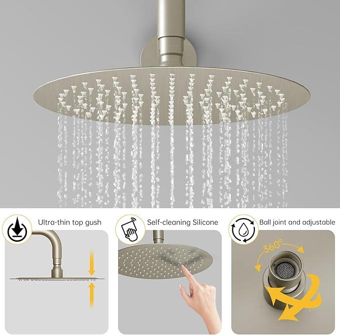 BESy Shower System with 10 Inch Round Rain Shower Head and Handheld Wall Mounted, High Pressure Rainfall Shower Faucet Fixture Combo Set with 2 in 1 Handheld Showerhead for Bathroom, Brushed Nickel - ModernBath