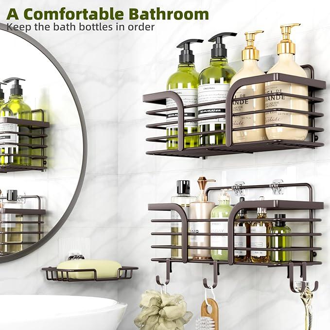 Yougai Shower Caddy 3 Pack, No Drilling Stainless Steel Hanging Shower Organizer Set, Strong Adhesive Shower Organizer for Bathroom Storage, Waterproof & Large Bearing Weight Organizer Shelf - ModernBath