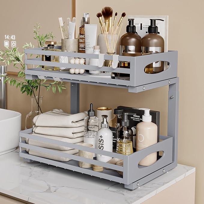 Under Sink Organizer, 2 Tier Under Sink Organizers and Storage, Adjustable Height, Slide out Metal Cabinet Organizers, Pull out Cabinet Storage Drawer Shelf for Kitchen Bathroom - ModernBath