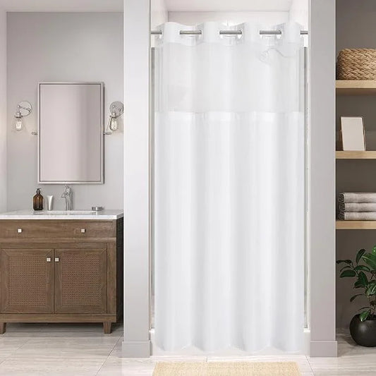 eachope Stall No Hook Shower Curtain with Snap-in Fabric Liner Set,Waffle Weave Shower Curtains for Bathroom,Hotel Luxury Decor Bathroom Curtain Set,Waterproof & Washable,White,54Wx80H - ModernBath