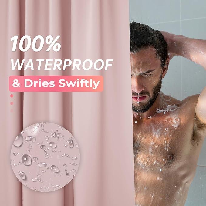 AmazerBath Light Pink Shower Curtain Plastic 72x72 Inches, Premium PEVA Shower Curtain Pink, 8G Heavy Duty Shower Curtains for Bathroom with 3 Big Weighted Stones and 12 Rustproof Grommets - ModernBath