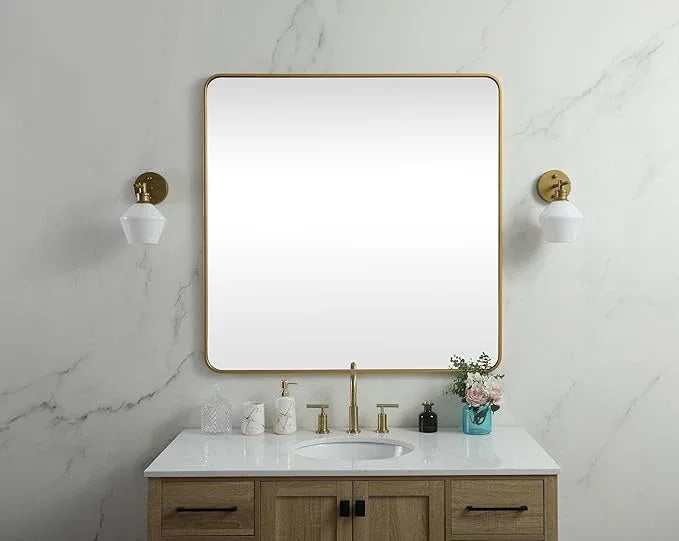 ARS Concepts Aura, Soft Corner Metal Square Mirror 48X48 Inch in, Modern, Brass - ModernBath