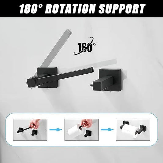 BigBig Home Black Toilet Paper Holder Towel Ring, Matte Black Toilet Roll Holder Hand Towel Holder, Modern Towel Holder for Bathroom Wall Mounted Double Post Toilet Tissue Holder 2 Pieces Set - ModernBath