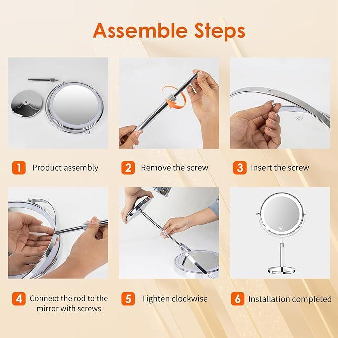 tubbede Makeup Mirror, 1X/30X Magnification with 3 Level LED Lights, 5000 mAh Rechargeable Double Sided 9” Magnifying Mirror with 360° Rotation, Perfect for Precision Grooming and Makeup, Women Gift - ModernBath