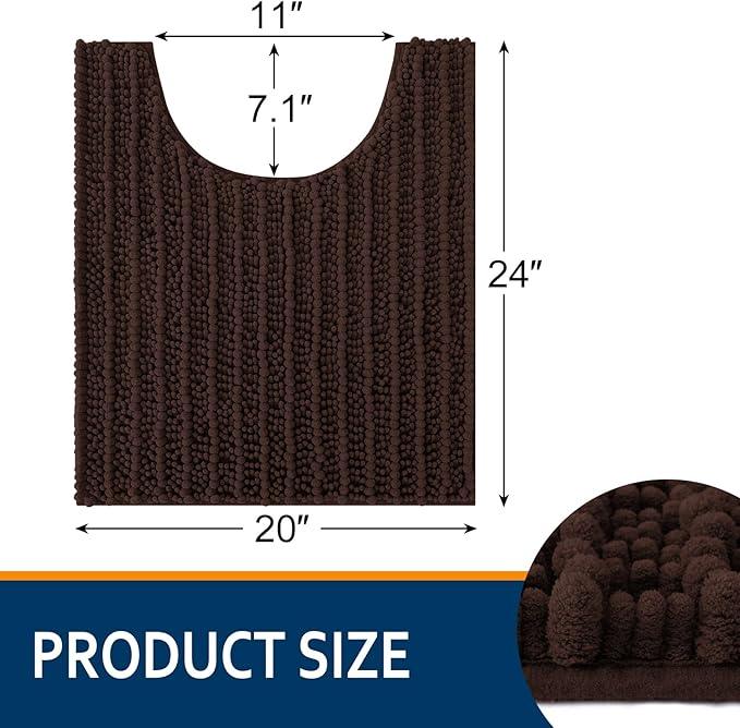 Smiry Bathroom Toilet Rugs U Shaped 24x20, Extra Soft Absorbent Non Slip Rubber Backing Chenille Contour Bath Rugs for Toilet, Machine Washable Contoured Bath Mats, Brown - ModernBath