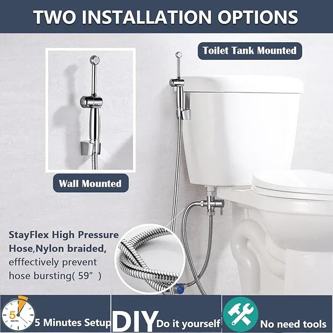 SonTiy Handheld Bidet Sprayer for Toilet, Adjustable Water Pressure Control Cloth Diaper Sprayer with Bidet Hose, Brass Hand Held Bidet Attachment Jet Spray for Toilet with Backflow Preventer, Chrome - ModernBath