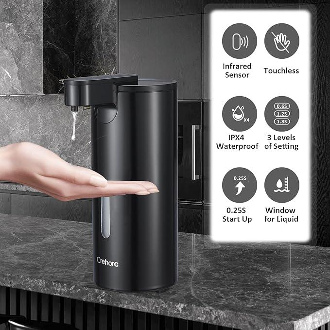 Automatic Soap Dispenser, Automatic Soap Dispenser Touchless, Kitchen & Bathroom, 3 Adjustable Volume for Liquid Soap, Water-Resistant, Hotel, Restaurant and School, Clog-Free, Black - ModernBath