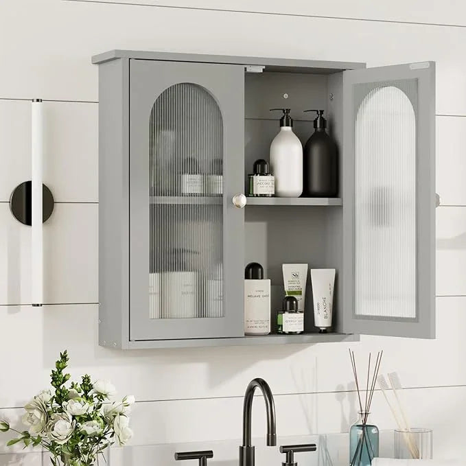 Bathroom Wall Cabinet,Medicine Cabinets Wall Mounted with Arched,Bathroom Medicine Cabinet Over Toilet,Surface Mount Medicine Cabinet for Laundry Room,Kitchen,Grey Storage Cabinet 22x23 - ModernBath