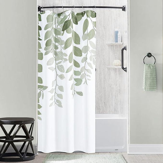 BOODII Sage Green Stall Size Shower Curtains 36x72 inch Spring Eucalyptus Shower Stall Curtain for Bathroom Slub Texture Bath Curtain Floral Leaves Botanical Set Natural Bathroom Decor - ModernBath
