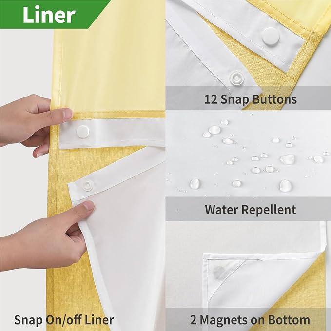 eachope Long No Hooks Needed Linen Textured Shower Curtain with Snap-in Fabric Liner Set,Hotel Luxury Decor Shower Curtains for Bathroom,Waterproof & Washable,71Wx80H,Gold - ModernBath