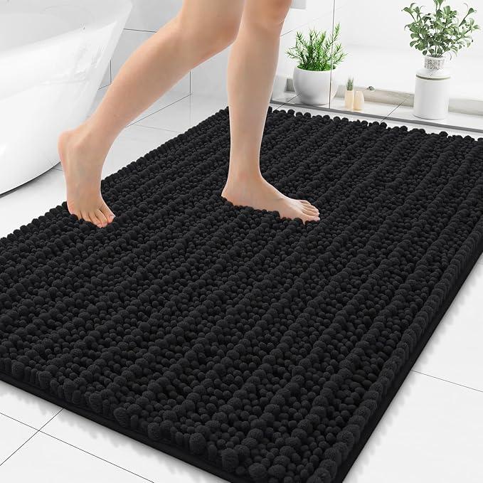 Smiry Bathroom Rugs Mat 71x47, Extra Soft Absorbent Chenille Bath Rugs, Non Slip Rubber Backing Machine Washable Quick Dry Bath Mats for Bathroom Floor, Tub, Shower, Home Decor Accessories, Black - ModernBath