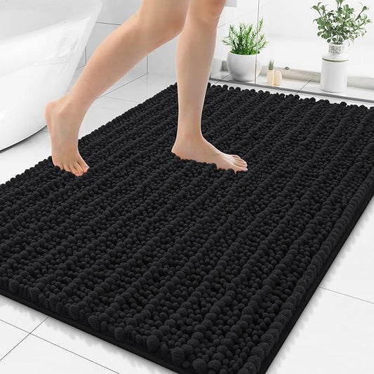 Smiry Bathroom Rugs Mat 71x47, Extra Soft Absorbent Chenille Bath Rugs, Non Slip Rubber Backing Machine Washable Quick Dry Bath Mats for Bathroom Floor, Tub, Shower, Home Decor Accessories, Black - ModernBath
