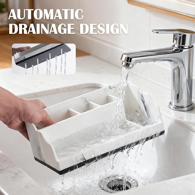 TuCao Bathroom Counter Organizer with 3PCS Qtip Holder, Marble Toothbrush Holders for Bathrooms, Bathroom Organizers and Storage with Drain Holes, Electric Toothbrush Holder, Vanity Organizer - ModernBath