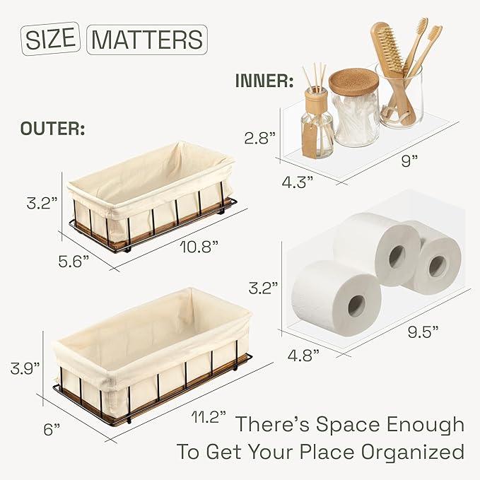 BAOBAB WORKSHOP Set of 2 Wooden Bathroom Baskets Organizer & Storage - Basket for Bathroom & Kitchen Decor - Toilet Tank Tray - Toilet Paper Basket for Back of Toilet Organizer - ModernBath