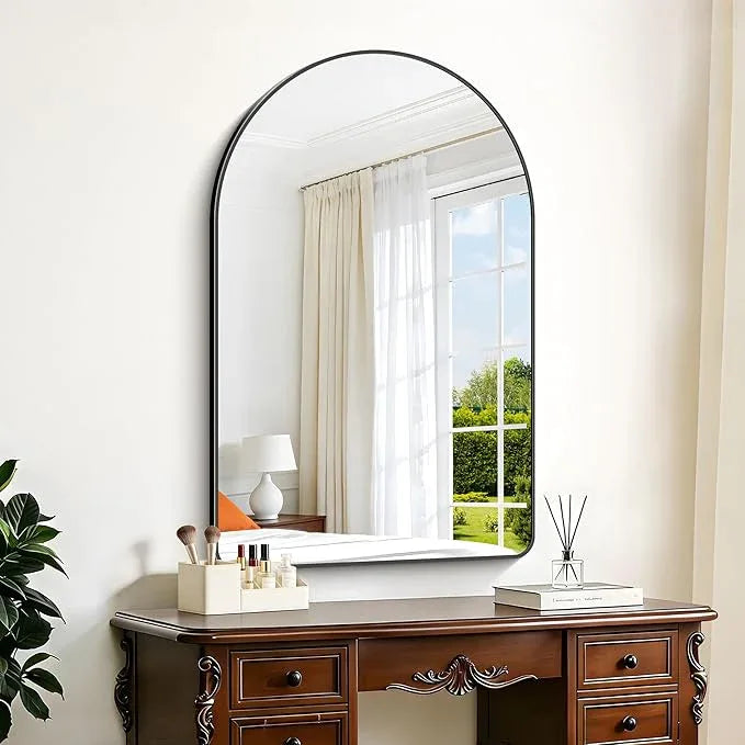 GLASHOM Arched Bathroom Mirror, 30"x48" Black Arched Mirror for Bathroom, Wall Mounted Mirror, Black Vanity Wall Mirror w/Metal Frame for Bedroom, Entryway, Living Room, Vertically Hanging - ModernBath