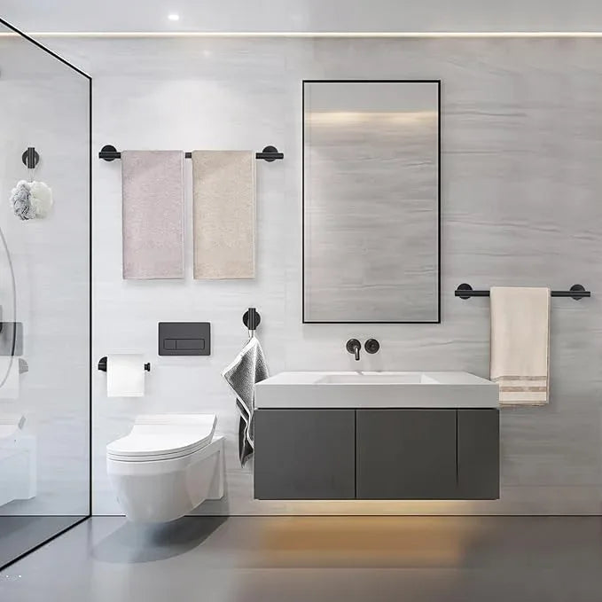 5 Pieces Matte Black Bathroom Hardware Set, 23.6-inch+15.35-inch Bathroom Towel bar SUS304 Stainless Steel Bathroom Towel Bar Set - ModernBath