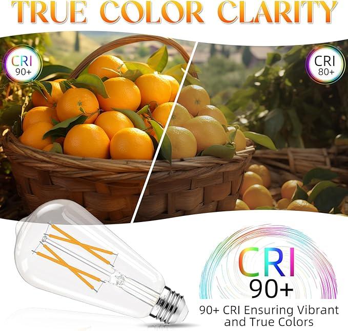 Edison Bulbs 60 watt Equivalent LED, E26 Bulb Non-Dimmable, Soft White 2700K, ST58 Vintage Light Bulbs, 90+ CRI, 6W 600LM, E26 Medium Base, Clear Glass, 18 Pack - ModernBath