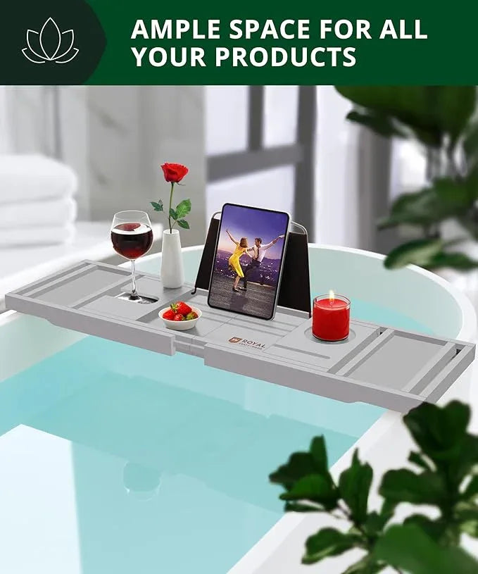 ROYAL CRAFT WOOD Premium Foldable Bathtub Tray - Expandable Bath Tray for Tub - Luxury Bathtub & Bathroom Accessories - ModernBath