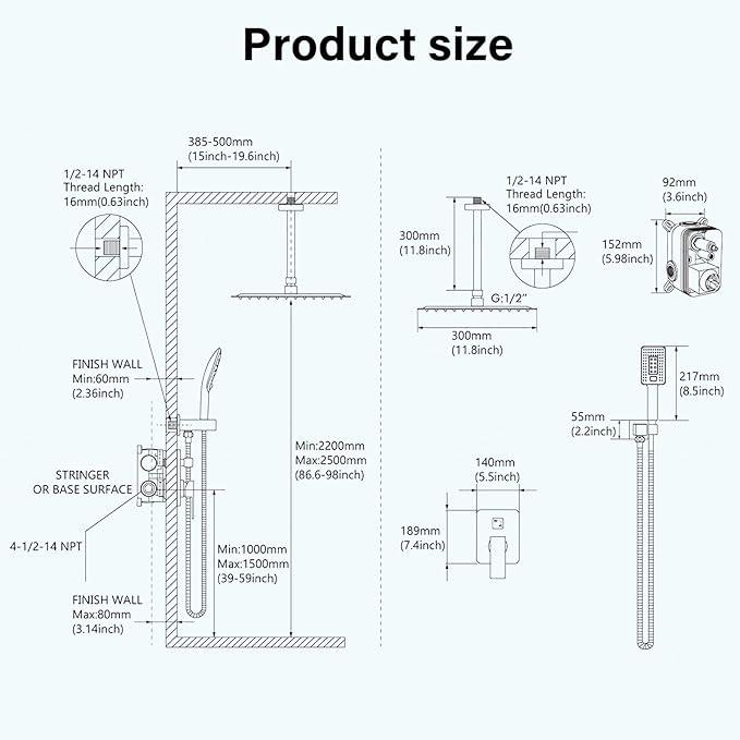 Shower Faucet Set Matte Balck Rain Shower System with High Pressure 8 Inches Rain Shower Head and Handheld Spray Bathroom Luxury Mixer Shower Faucet Set Complete Combo Set Ceiling Mounted - ModernBath