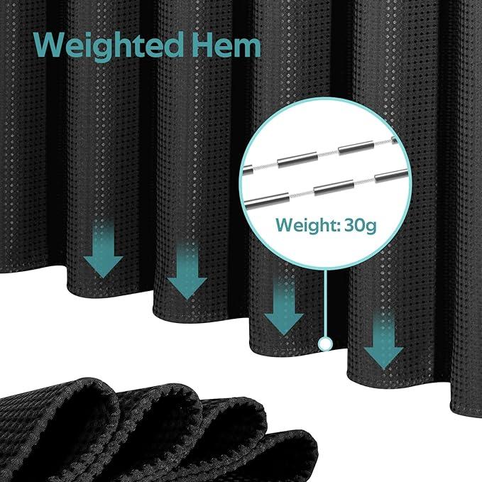 Vipfree 3 in 1 Shower Curtain Set, Waffle Shower Curtain and Liner Set with 12 Double Sided Shower Curtain Hooks, 258GSM Luxury Weighted Cloth Shower Curtains for Bathroom, 72 W x 84 H, Black - ModernBath