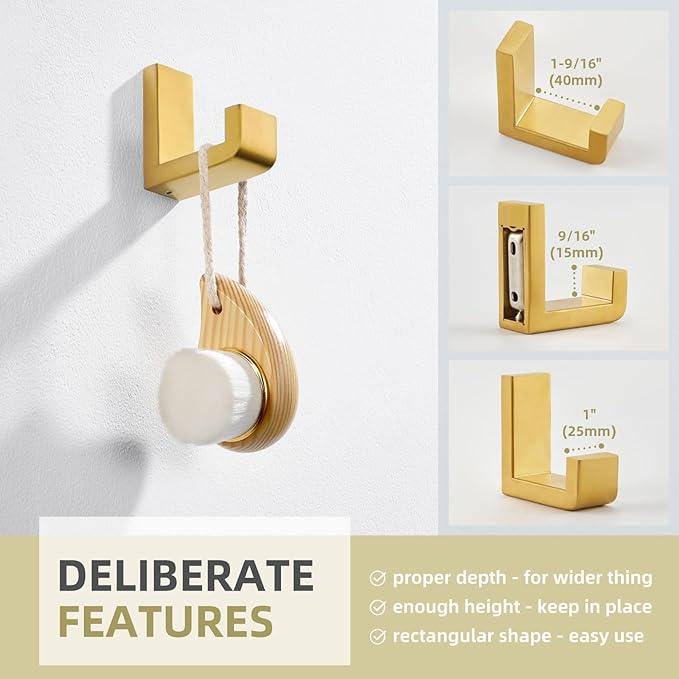 Angle Simple Towel Hook for Bathroom, SUS 304 Stainless Steel Shower Wall Coat Hook, Bath Robe Holder Hanger, Brassy Gold - ModernBath