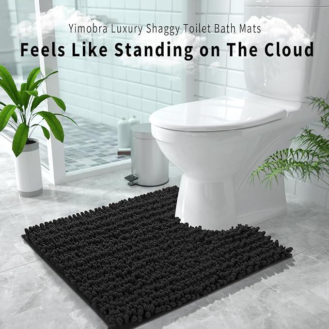 Yimobra Toilet Rug U Shaped Washable 24x24 Inch - Ultra Soft Absorbent Chenille Bath Rugs for Toilet, Quick Dry & Machine Washable, Non Slip Contour Bathroom Mat, Black - ModernBath