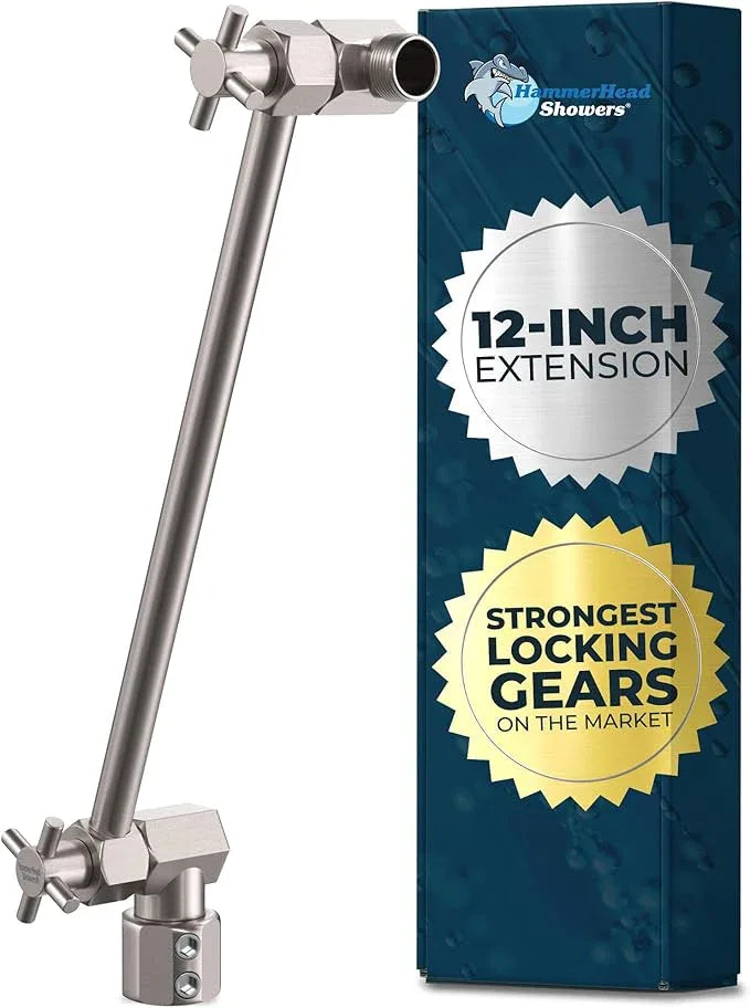 HammerHead Showers Solid Metal 12 Inch Adjustable Shower Head Extension Arm, Raises Showerhead Height, Shower Extender Arm Supports Up to 10 lbs, Brushed Nickel - ModernBath