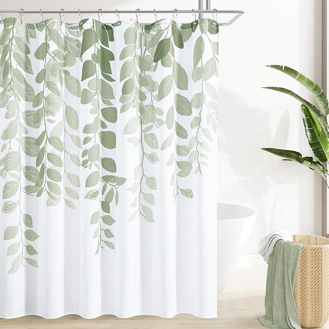 BOODII Light Sage Shower Curtain for Bathroom Botanical Eucalyptus Nature Eucalyptus Shower Curtain Set Floral Leaves Waterproof Bathroom Bath Curtains with Hooks 72x72 - ModernBath