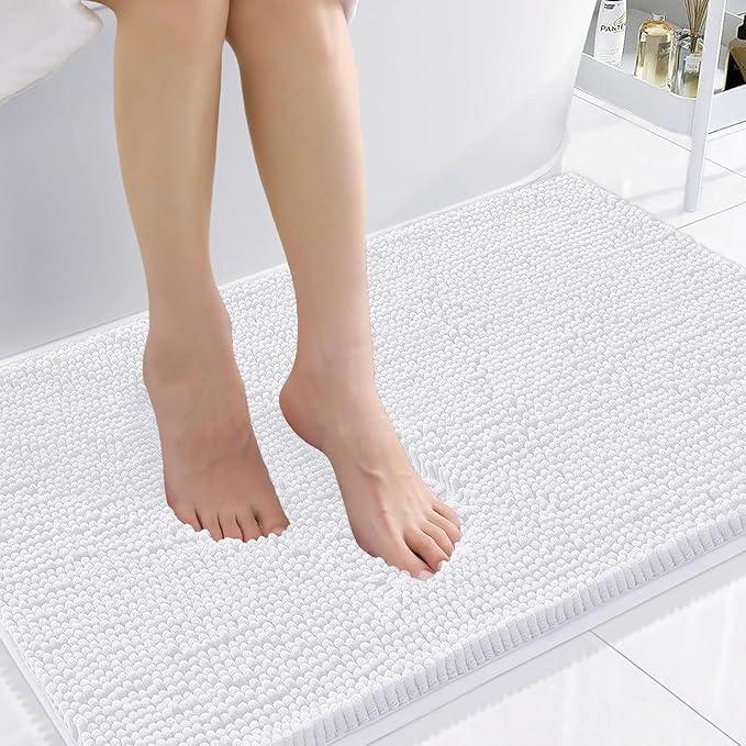Smiry Luxury Chenille Bathroom Rugs 36x24, Extra Soft and Absorbent Shaggy Bath Mat, Machine Washable, Non-Slip Plush Carpet Runner for Tub, Shower, and Floor, Home Decor Accessories, White - ModernBath