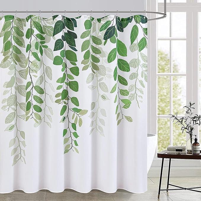 BOODII Green Leaves Shower Curtains 72x78 inches for Bathroom Watercolor Fren Eucalyptus Shower Curtain Set Vine Botanical Garden Jade Green Natural Bath Curtain Spring Bathroom Decor - ModernBath