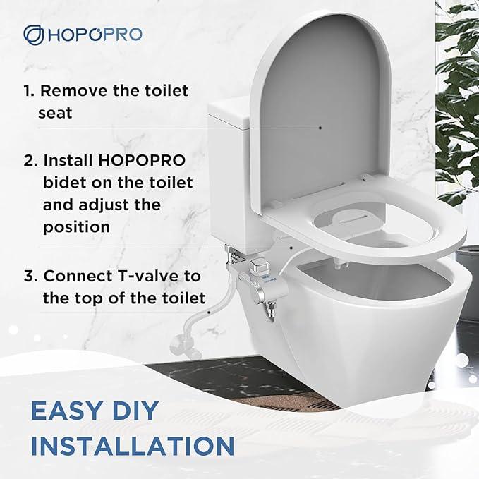 HOPOPRO Bidet with Single Finger Water Pressure Control, Self Cleaning Hygienic Dual Nozzle (Feminine/Rear Wash), Non-Electric Bidet Attachment for Toilet Seat, Easy DIY Install <5 Min -White - ModernBath