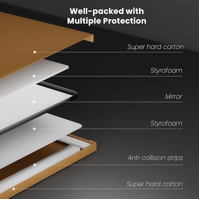 JISOSO Gold Bathroom Mirror, 55x36 Inch Brushed Gold Metal Frame Mirror for Wall, Rounded Rectangle Bathroom Vanity Mirror, Tempered Glass, Anti-Rust, Horizontal/Vertical - ModernBath